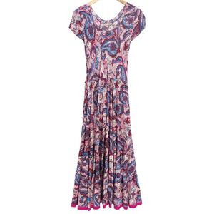 Soft Surroundings Maxi Dress Paisley‎ Print Short Sleeve Multicolor Womens